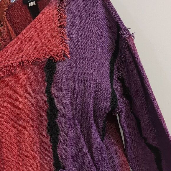 Dilemma Vintage Art To Wear Multicolor Burlap Rayon Fringed Open Cardigan - Picture 4 of 6